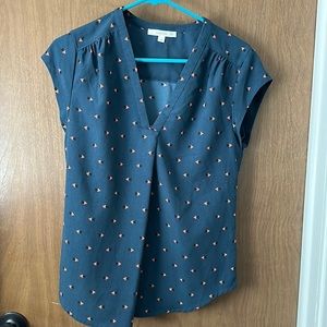 BUNDLE 3/$30 - Blue V-Neck Blouse with Triangle Print